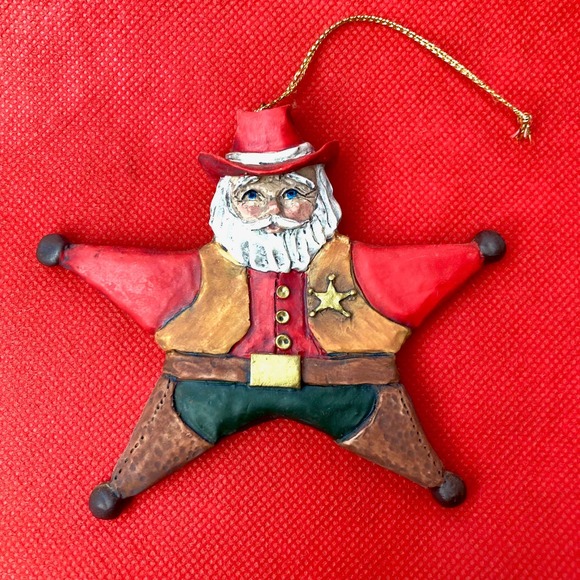 Cowboy Santa, Star Ornament with Hat, Jeans, Chaps and Vest and star badge - Picture 3 of 6